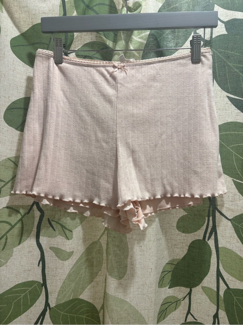 Women’s Light Pink Ruffle-Trim Sleep Shorts